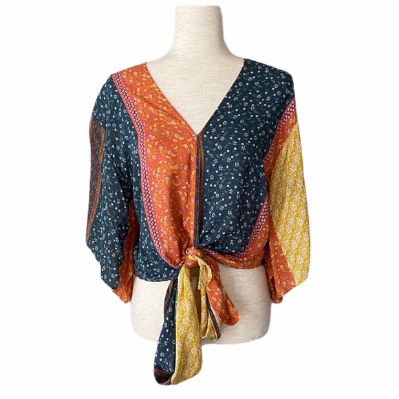 Polly & Esther Tops - Boho Front Tie Floral Top Small POLLY & ESTHER
